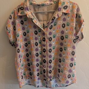 Colorful Patterned Button-Up Chiffon Shirt